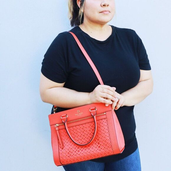 NWT Kate Spade Perforated Bubbles Leather Satchel w Strap RED - Picture 4 of 10